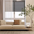 Beige Chaise Lounge With Throw Pillows In Modern Living Room Green Plant And Table Lamp