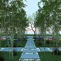 Serene Bamboo Garden With Stone Path Lush Lawn And Seating Area