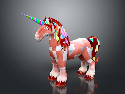 Unicorn Sculpture with Colorful Geometric Blocks Vibrant Red Pink and Multicolored Modern Abstract Design 3d model