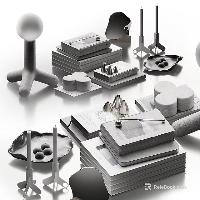 Modern Minimalist Decorative Ornament Set With Geometric Shapes Stacked Boxes And Metallic Accents 3d model 