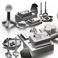 Modern Minimalist Decorative Ornament Set With Geometric Shapes Stacked Boxes And Metallic Accents