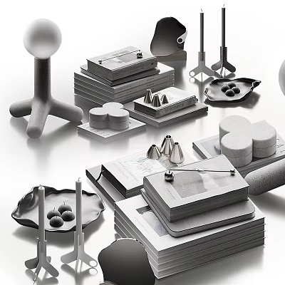 Modern Minimalist Decorative Ornament Set With Geometric Shapes Stacked Boxes And Metallic Accents 3d model