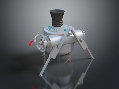 Silver Industrial Equipment With Black Funnel Top Green Buttons Red Handle And Tripod Stand 3d model
