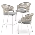 Sleek Modern Bar Stools With Wicker Armrests Gray Cushions And White Metal Frames