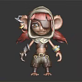 Cartoon Adventure Game Character With Red Hair White Hat Eye Patch And Clawed Feet
