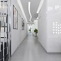 Modern Nurse Station Corridor With White Walls Decorative Paintings And Green Plants