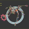 Mechanical Creature With Multiple Legs Blue Ring Orange Gear And Gray Parts