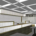Modern Restaurant Interior Design With Strip Lighting Counter Tables And Grille Partitions