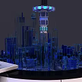 Modern Commercial Tech Equipment Featuring Blue Spherical Design And City Model Base 3d model