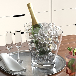 Food Combination Champagne Ice Bucket Ice Juice Dining Table Food Tableware Ice Bucket Dinner Plate Kitchen Supplies 3d model