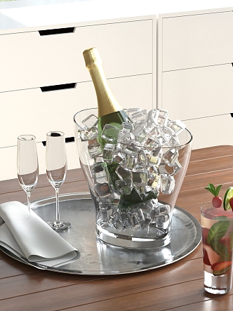 Food Combination Champagne Ice Bucket Ice Juice Dining Table Food Tableware Ice Bucket Dinner Plate Kitchen Supplies 3d model