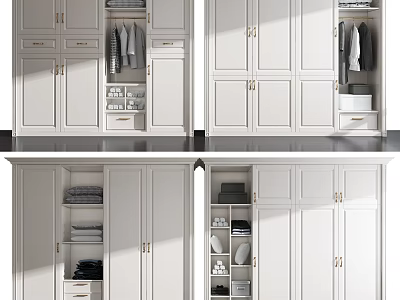 Modern White Wardrobe Interior Design With Hanging Area Drawers And Storage Shelves 3d model