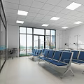 Hospital Waiting Room Interior With Blue Chairs Large Windows And Medical Equipment