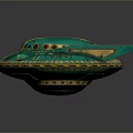 Cosmic UFO Spacecraft Design With Blue Yellow Accents And Circular Windows