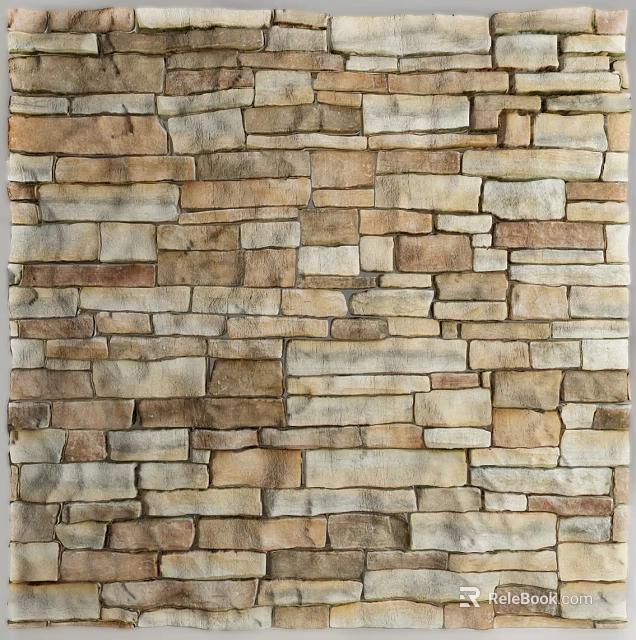 Natural Stone Decorative Wall with Earthy Tones Textured Surface and Irregular Patterns 3d model