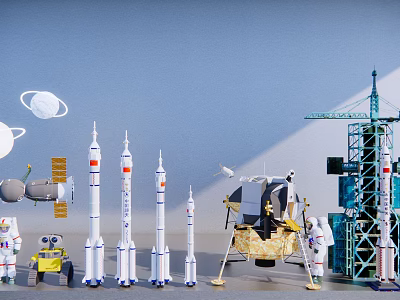 Space Exploration Model Display With Rockets Astronauts Lunar Lander And Planets 3d model