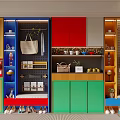 Colorful Shoe Cabinet Design With Hanging Hooks Storage Benches And Decorative Items