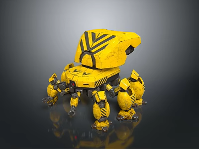 Yellow Mechanical Spider Design Featuring Robotic Structure Multiple Legs And Black Stripes 3d model