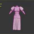 Fashionable Polka Dot Long Dress With High Neck And Puffed Sleeves