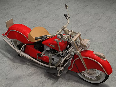 Vintage Red Classic Motorcycle With Tan Leather Seat And Chrome Accents 3d model