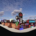 Trendy Photo Check in Spot With Neon Signboards And Colorful Building Facade