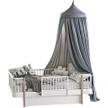 Cozy White Baby Crib With Wooden Legs Soft Pillows Plush Rabbit Toys And Gray Blanket