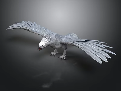 Realistic 3D Model of Eagle with Spread Gray Feathers on Black Background 3d model