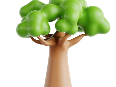 Cartoon Style Tree with Green Cloud like Leaves and Brown Trunk 3d model