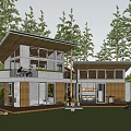 Modern Single Family House Surrounded By Tall Trees With Large Glass Windows And Terrace