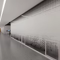 Modern Office Corridor Interior With White Walls Mesh Partitions And Gray Floor