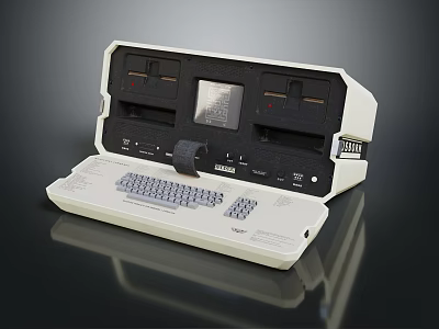 Vintage Portable Electronic Device Featuring Keyboard Display Tape Slots And Control Panel 3d model