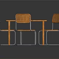 Modern Dining Table Set With Wooden Tabletop Four Woven Chairs And Metal Legs