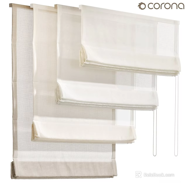 White Roller Curtains Soft Light Filtering For Modern Home Interior Design 3d model