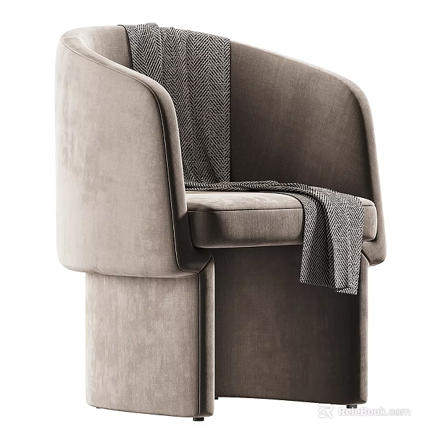 Elegant Modern Light Gray Velvet Accent Chair With Textured Throw Blanket 3d model 