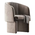 Elegant Modern Light Gray Velvet Accent Chair With Textured Throw Blanket
