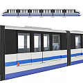 Modern Streamlined Tram Exterior Design With Blue White Color Scheme Large Windows And Multiple Cars