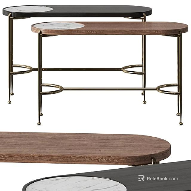 Modern Sofa Coffee Table Set With Oval Wooden Top And Metal Legs Design 3d model 