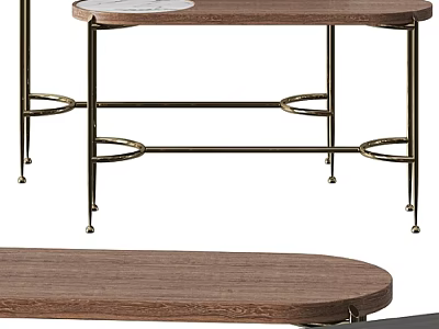 Modern Sofa Coffee Table Set With Oval Wooden Top And Metal Legs Design 3d model