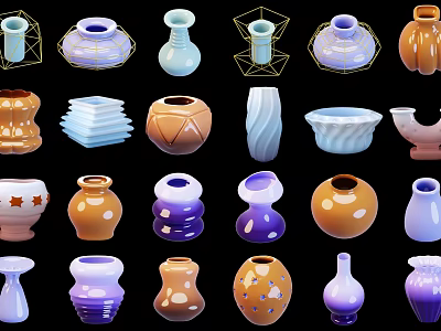 Colorful Ceramic Vessels With Various Shapes And Decorative Patterns For Home Decor 3d model