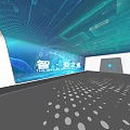 Intelligent Exhibition Space Design Featuring Futuristic Blue Digital Background And Elements
