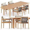 Modern Wooden Dining Table And Chairs Set With Woven Back And Cushioned Seats