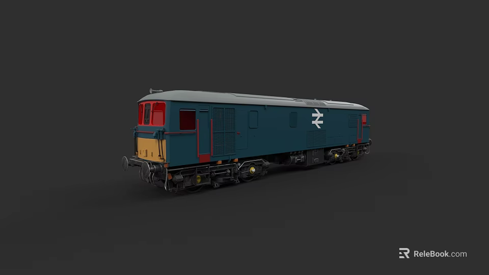 Vintage Dark Blue Train With Red Windows White Logo On Dark Background 3d model 