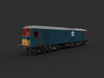 Vintage Dark Blue Train With Red Windows White Logo On Dark Background 3d model