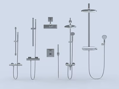 Modern Stainless Steel Shower Systems With Various Types Including Handheld And Rainfall Heads 3d model