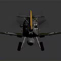 Vintage Military Airplane Model with Green Camouflage Yellow Accents Black Cross Markings Propeller and Cockpit