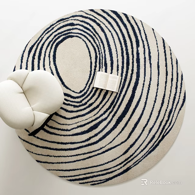 Round Area Rug With Navy Stripes And White Chair Book 3d model 