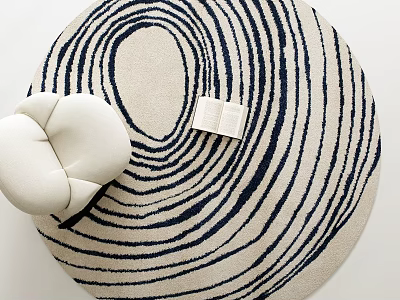 Round Area Rug With Navy Stripes And White Chair Book 3d model
