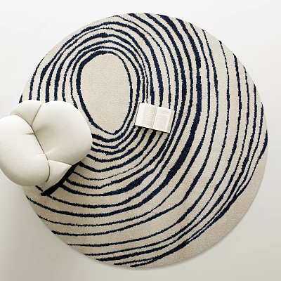 Round Area Rug With Navy Stripes And White Chair Book 3d model