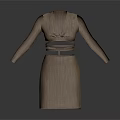 Brown Knitted Long Sleeve Dress With Metal Buckle Waist Detail