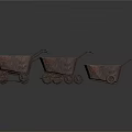 Multiple Vintage Rusted Wheelbarrows With Metal Frames And Detached Wheel